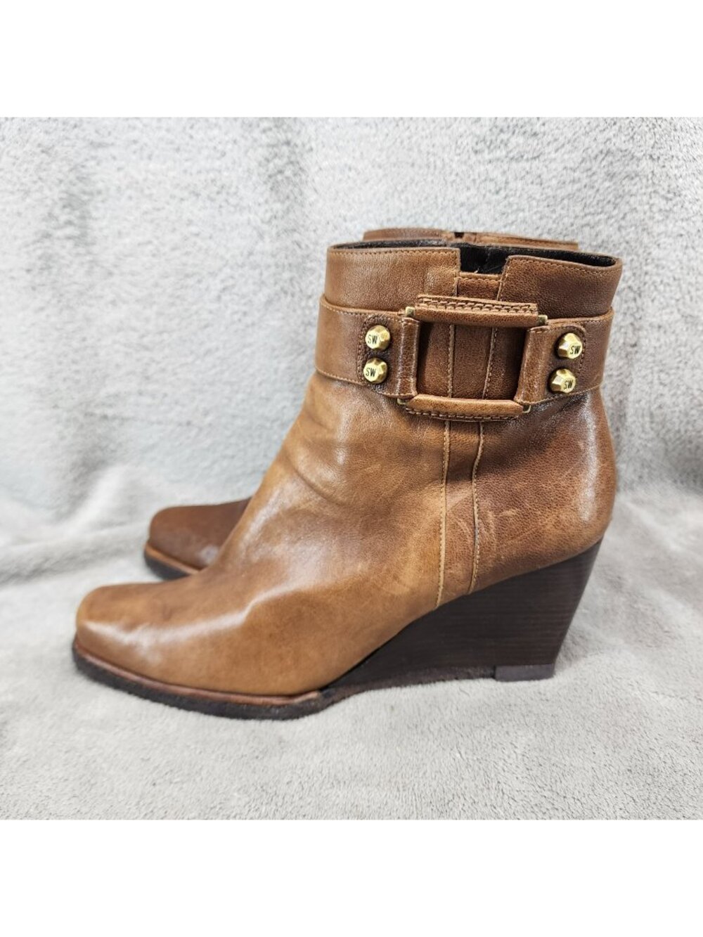 Stuart Weitzman Shoes Womens Size 9.5 Brown Leather Wedge Ankle Boots *Read*